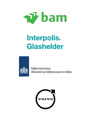 Logo's van BAM, Interpolis, Rijkswaterstaat en Volvo